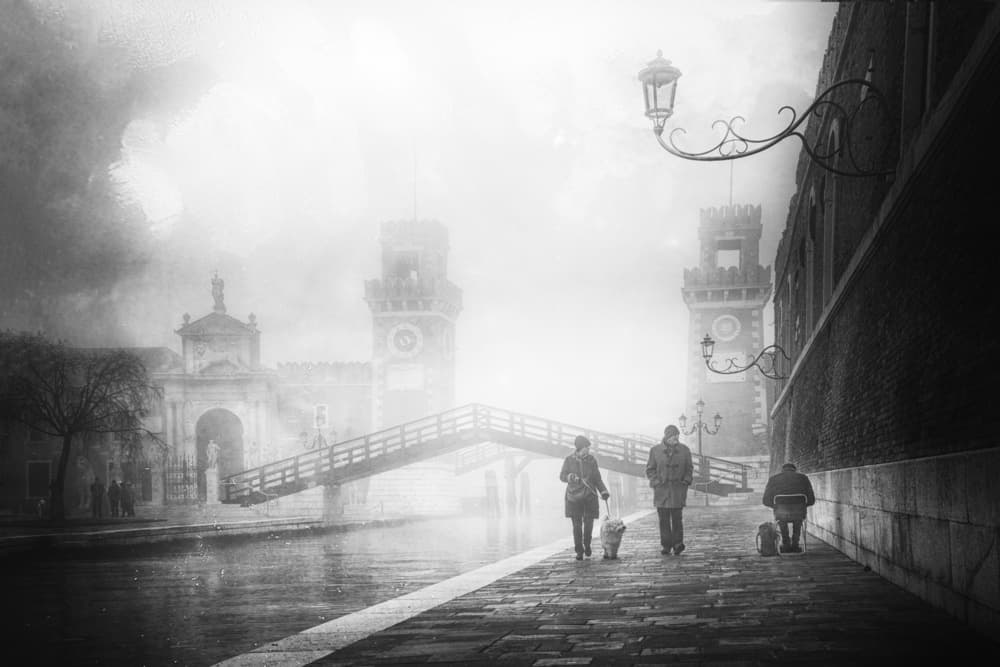Misty City Walk by Enrico Facchetti — canvas wall art