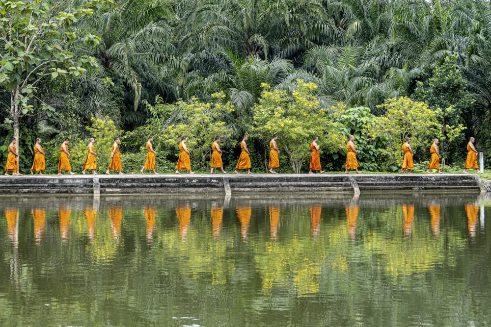 Peaceful Monks Reflection by Jose Curto — canvas wall art