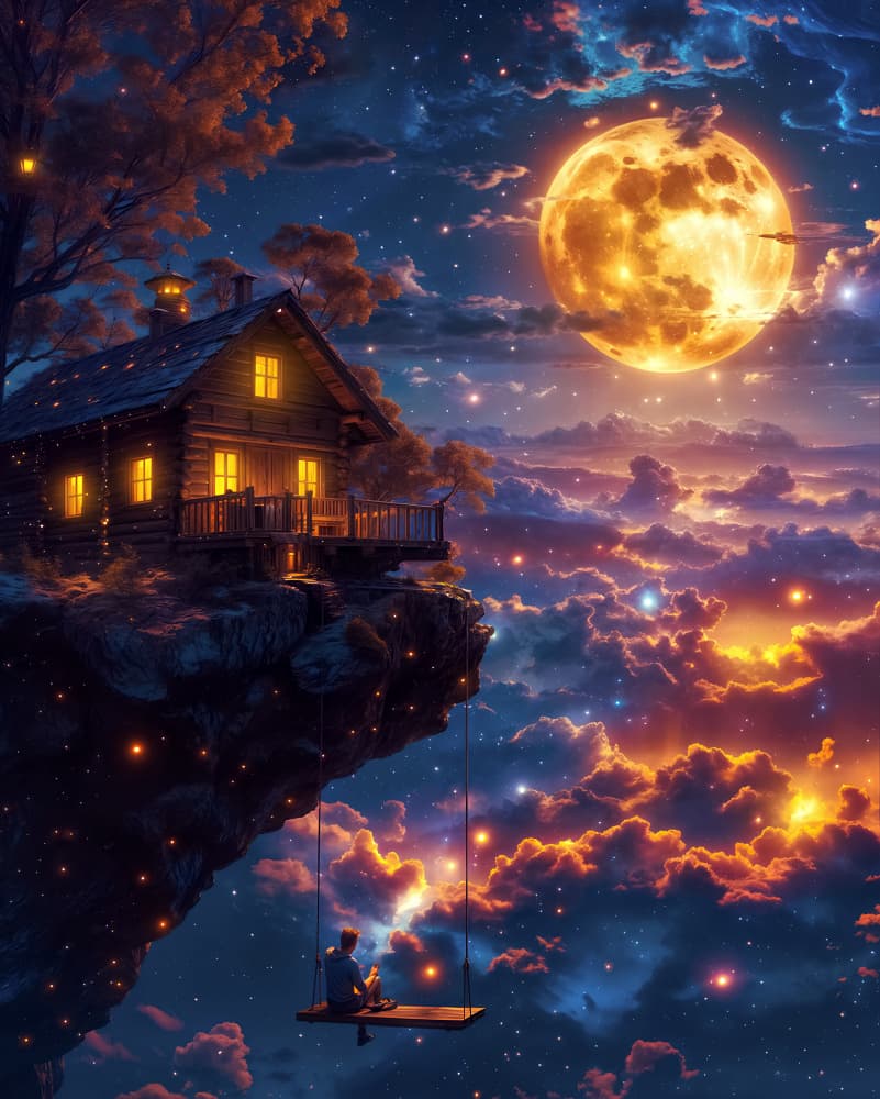 Dreamy Moonlit Cabin by Ritvik takkar — canvas wall art