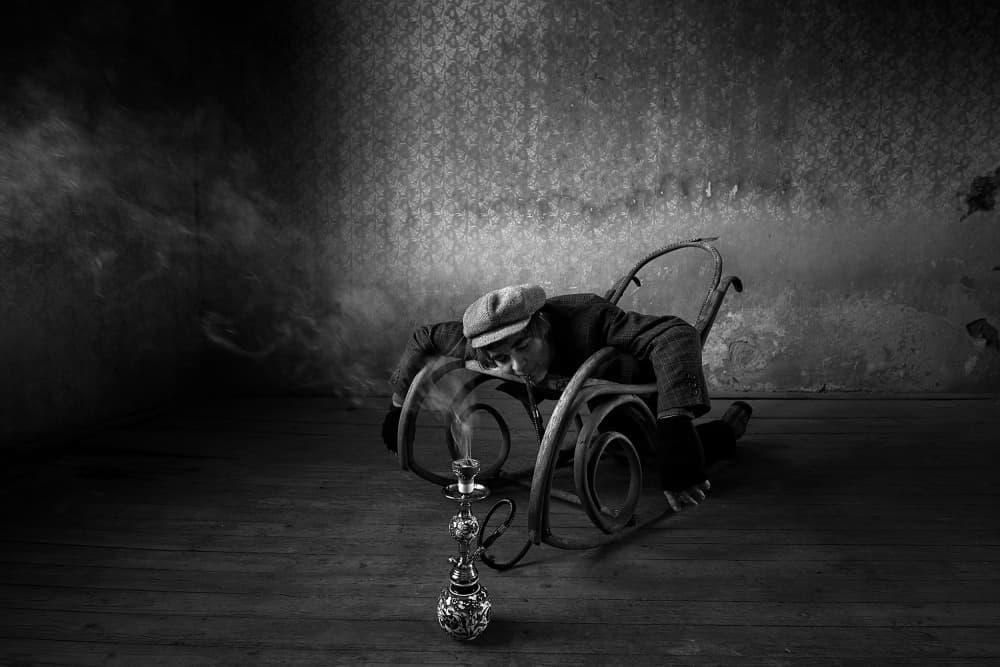 Vintage Smoker's Reflection by mario grobenski - psychodaddy — canvas wall art