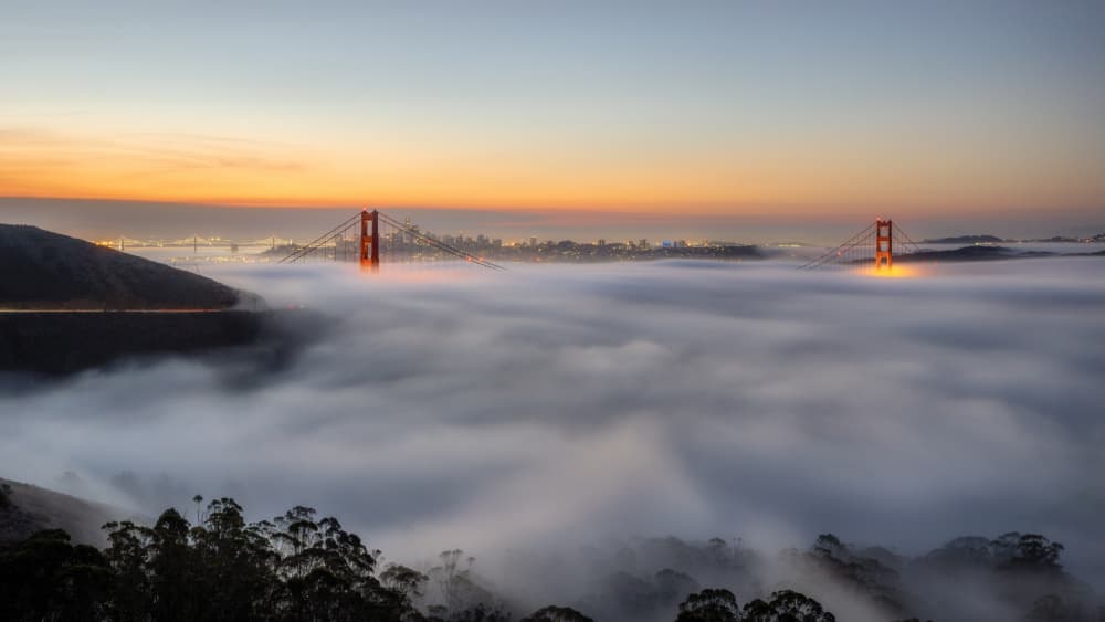 Golden Gate Above the Clouds by Chengming — canvas wall art