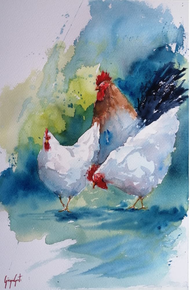 Watercolor Farm Fowl by Giorgio Gosti — canvas wall art