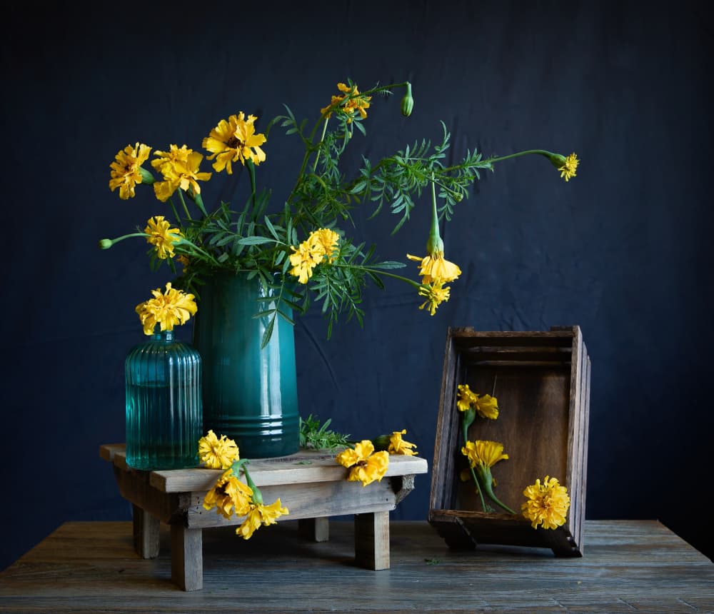 Vibrant Marigolds Still Life by Fangping Zhou — canvas wall art