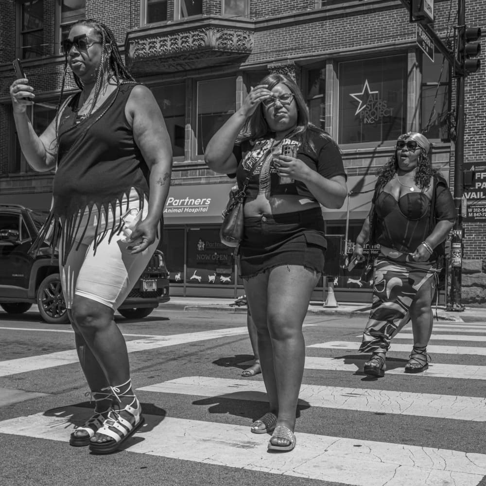 Three Women Urban Walk by Wendy Fischer Hartman — canvas wall art