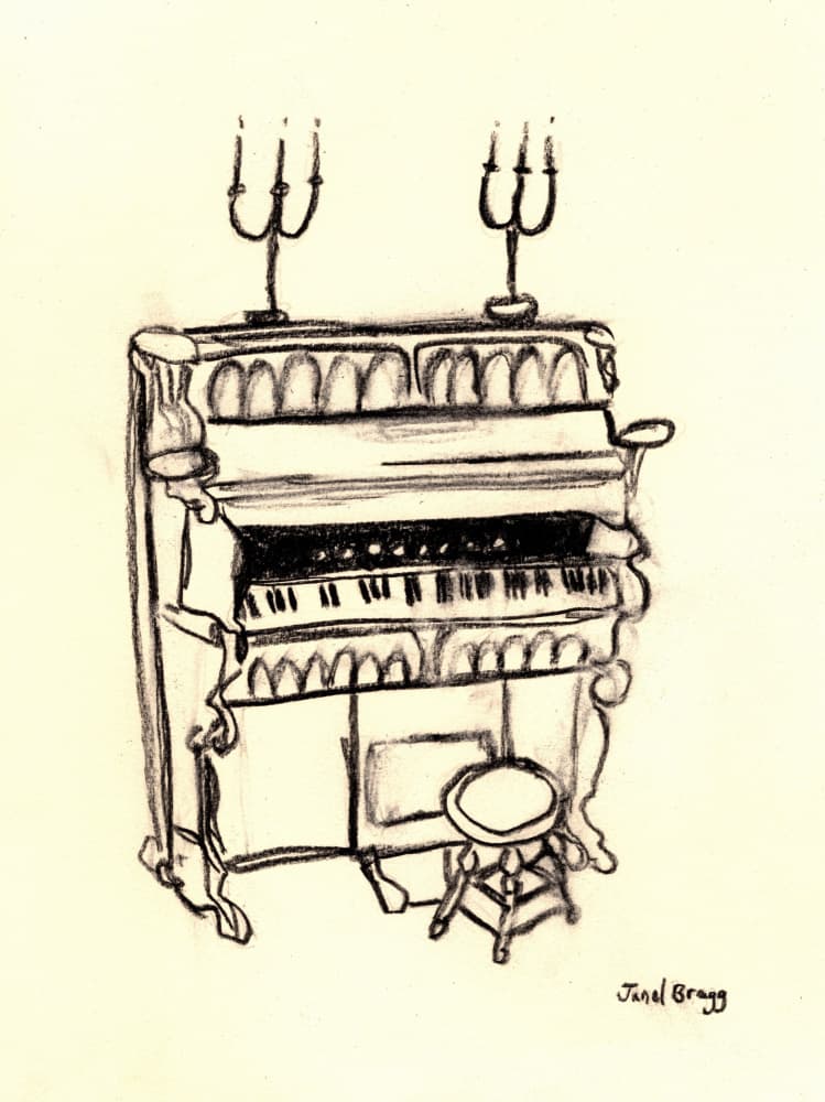 Ornate Piano Sketch by Janel Bragg — canvas wall art