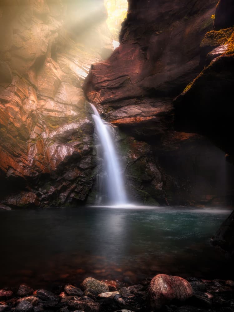 Sunlit Canyon Waterfall by Cristiano Giani — canvas wall art