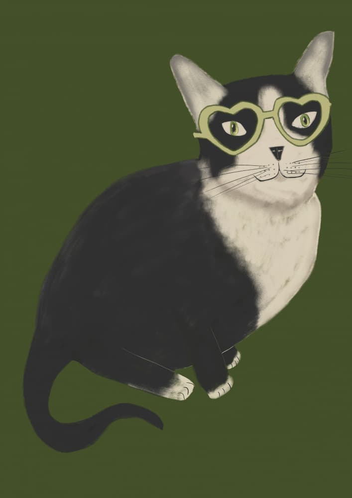 Cat In Heart Glasses by Sharyn Bursic — canvas wall art