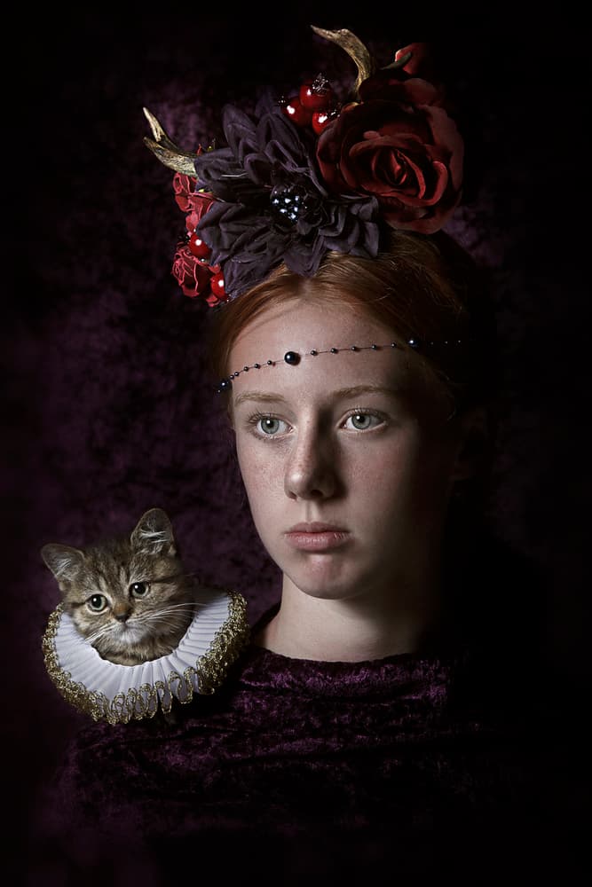 Regal Girl with Kitten by Carola Kayen-Mouthaan — canvas wall art