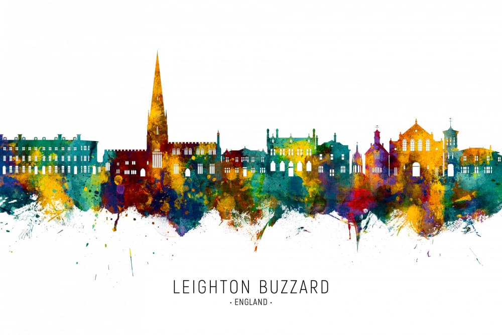 Leighton Buzzard Watercolor Skyline by Michael Tompsett — canvas wall art