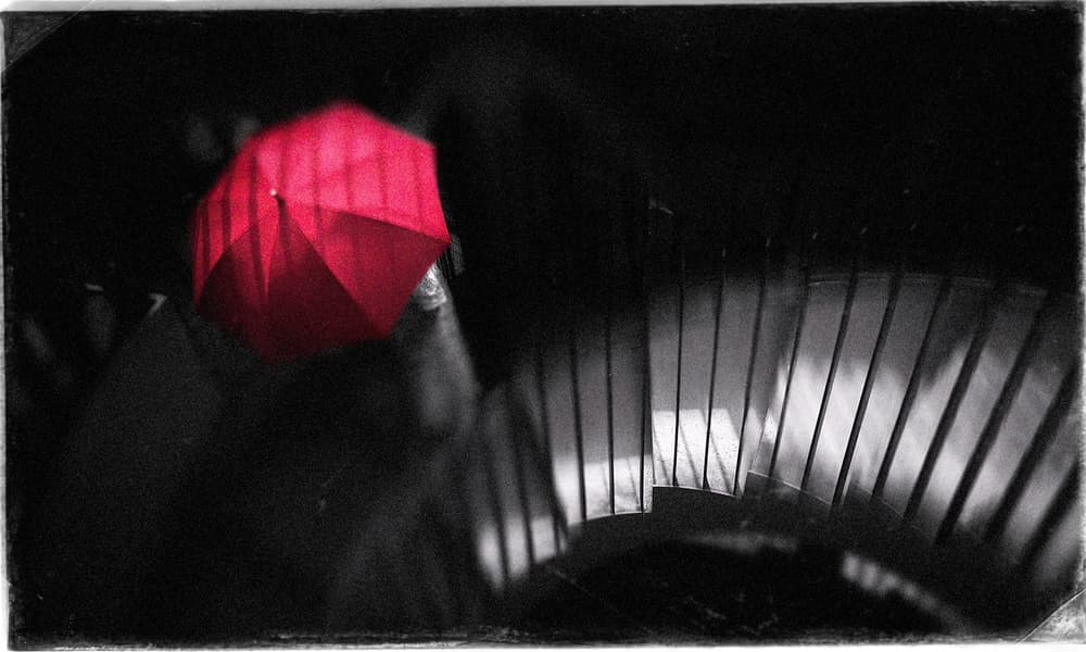 Red Umbrella In Shadows by Teruhiko Tsuchida — canvas wall art