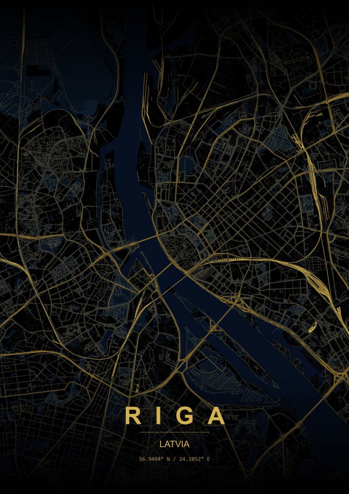 Gold Riga City Map by HUGO — canvas wall art