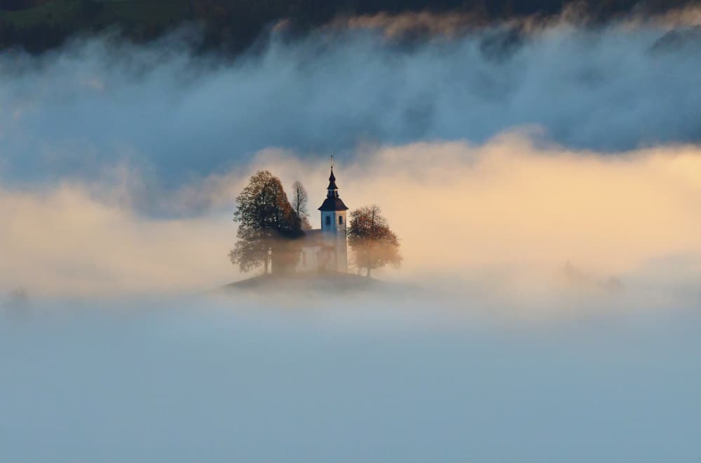 Misty Morning Church by Drago Vogrinec — canvas wall art