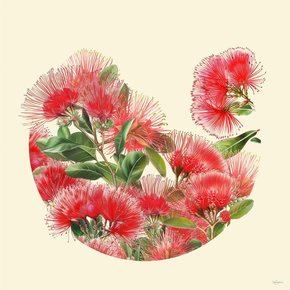 Vibrant Red Pohutukawa Blooms by Sue Skellern — canvas wall art