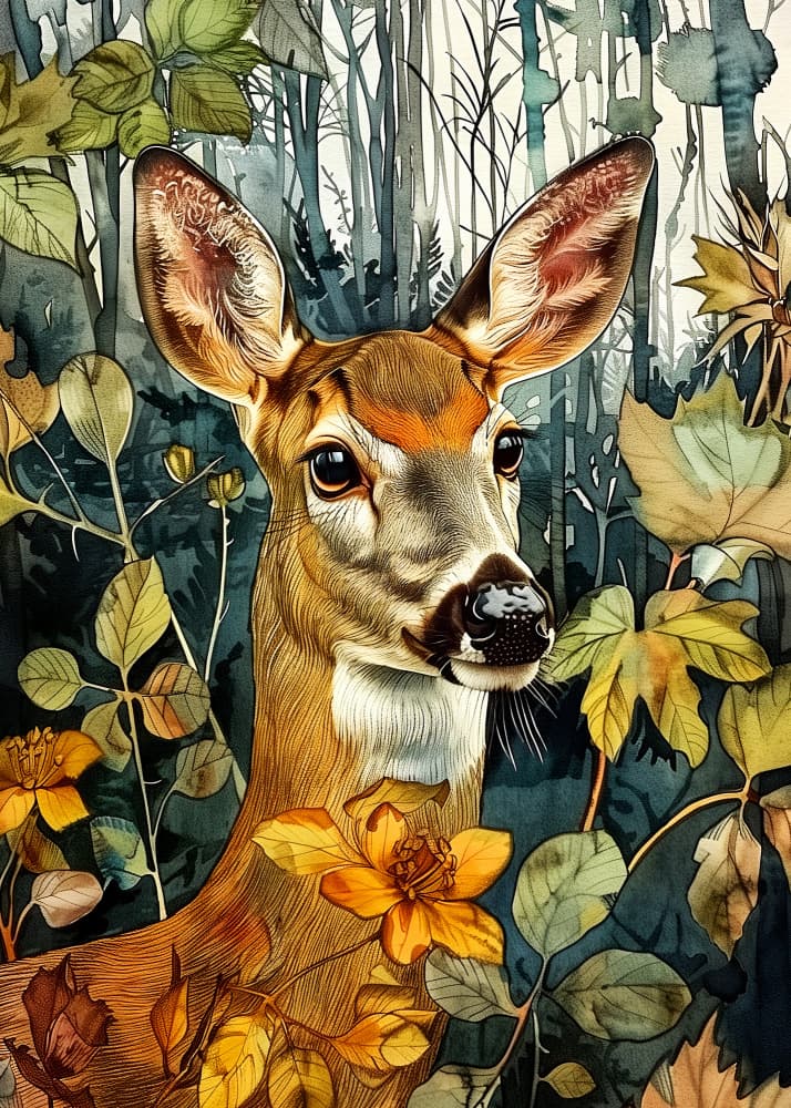 Autumn Forest Deer by Justyna Jaszke — canvas wall art