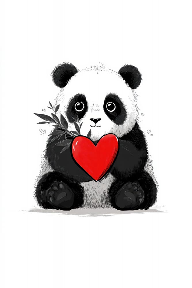 Cute Panda Heart by Rafal Kulik — canvas wall art