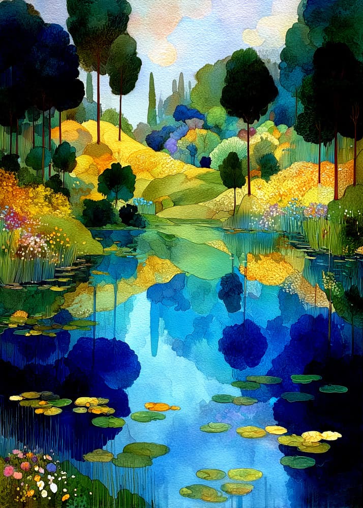 Vibrant Lake Reflections by Justyna Jaszke — canvas wall art