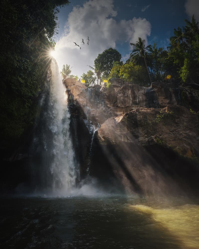 Jungle Waterfall Sun Rays by Juan Pablo de Miguel — canvas wall art