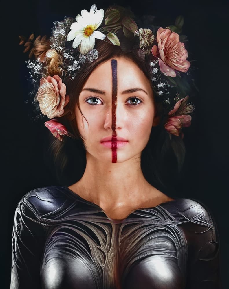 Floral Warrior Portrait by Oren Hayman — canvas wall art