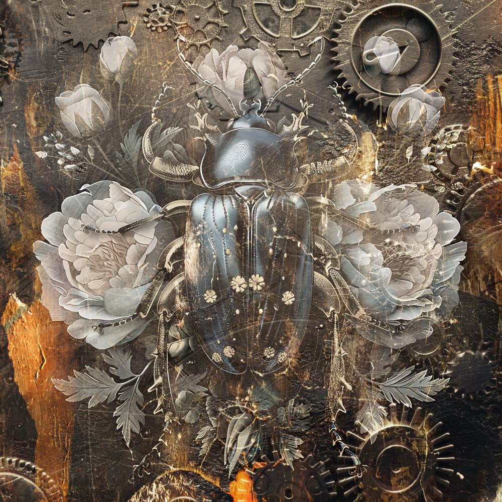 Steampunk Beetle Floral by Rafal Kulik — canvas wall art