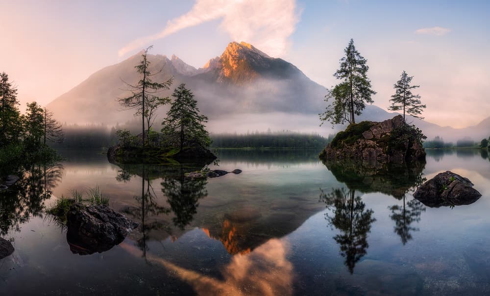 Misty Mountain Lake by Daniel Gastager — canvas wall art