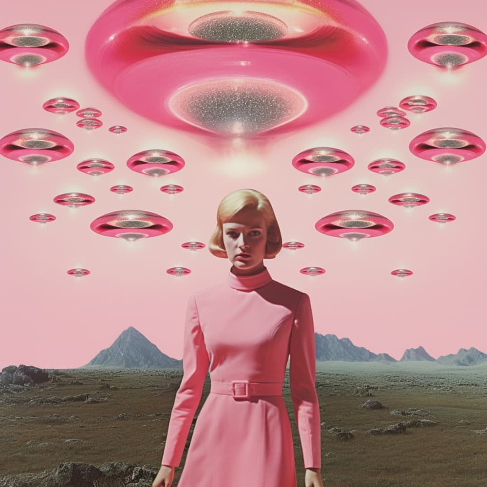 Pink UFO Invasion by Samantha Hearn — canvas wall art