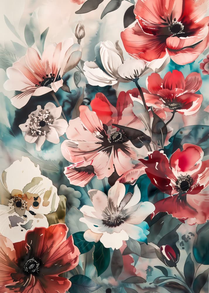 Blush Teal Floral Garden by Andreas Magnusson — canvas wall art