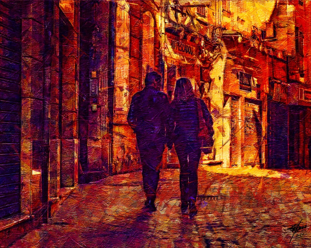 Romantic City Night Walk by Osvaldo Russo — canvas wall art