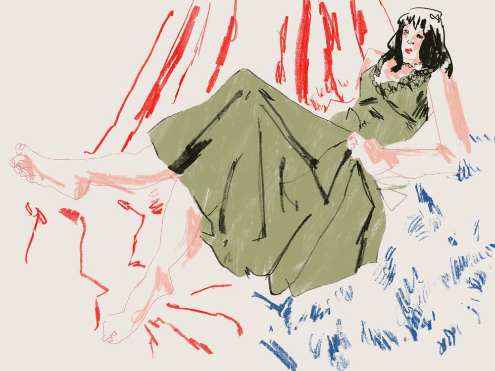 Green Dress Fashion Sketch by Francesco Gulina — canvas wall art