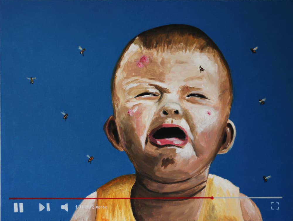 Crying Baby Bee Attack by Gabriel Grecco — canvas wall art