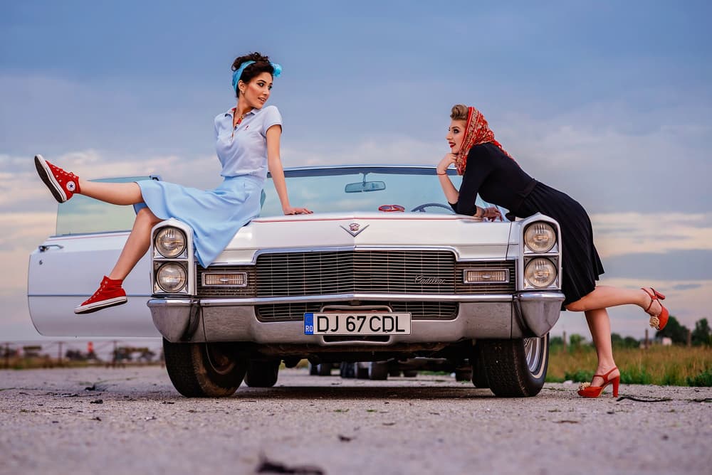 Pinup Girls Classic Car by Bogdan Negoita — canvas wall art