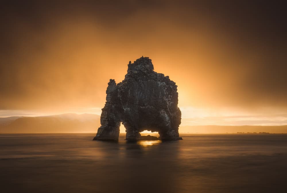 Hvitserkur Golden Sunset by Nicholas — canvas wall art