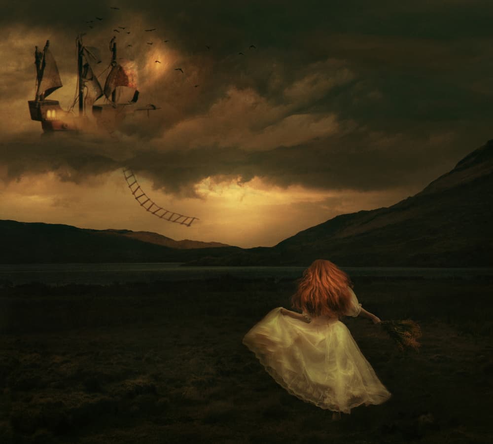 Girl and the Cloud Ship by Magdalena Russocka — canvas wall art