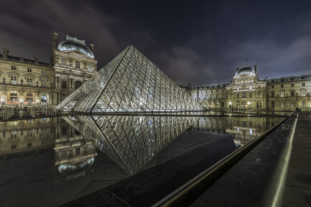 Louvre Pyramid Night Reflection by Kobi Benmoshe — canvas wall art