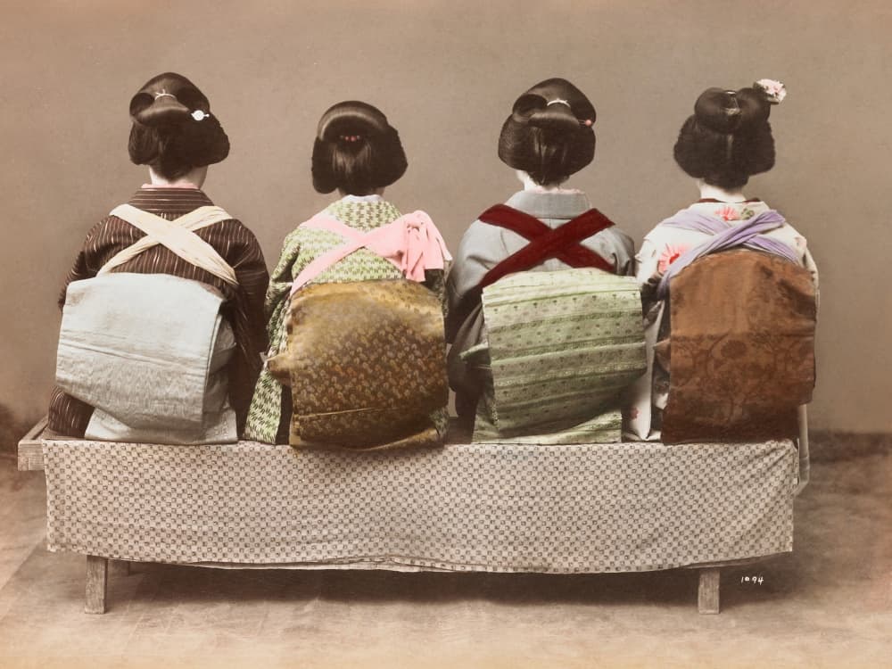 Showing Back Style (19th 20th Century) Japanese Woman Sitting by Kusakabe Kimbei — canvas wall art