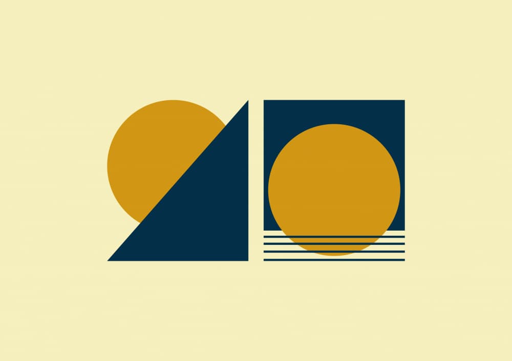 Golden Circles Blue Shapes by Nilesh Kulkarni — canvas wall art