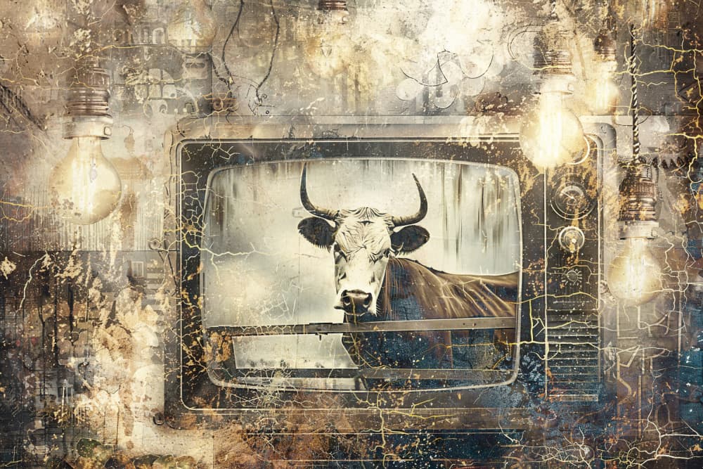 Cow On Vintage TV by Rafal Kulik — canvas wall art