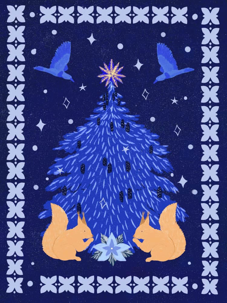 Magical Blue Christmas Night by Aliya Putrus — canvas wall art