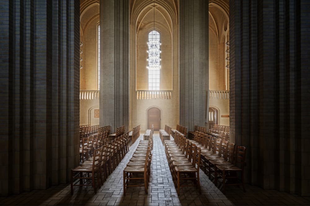 Sunlit Church Interior by fotomarion — canvas wall art