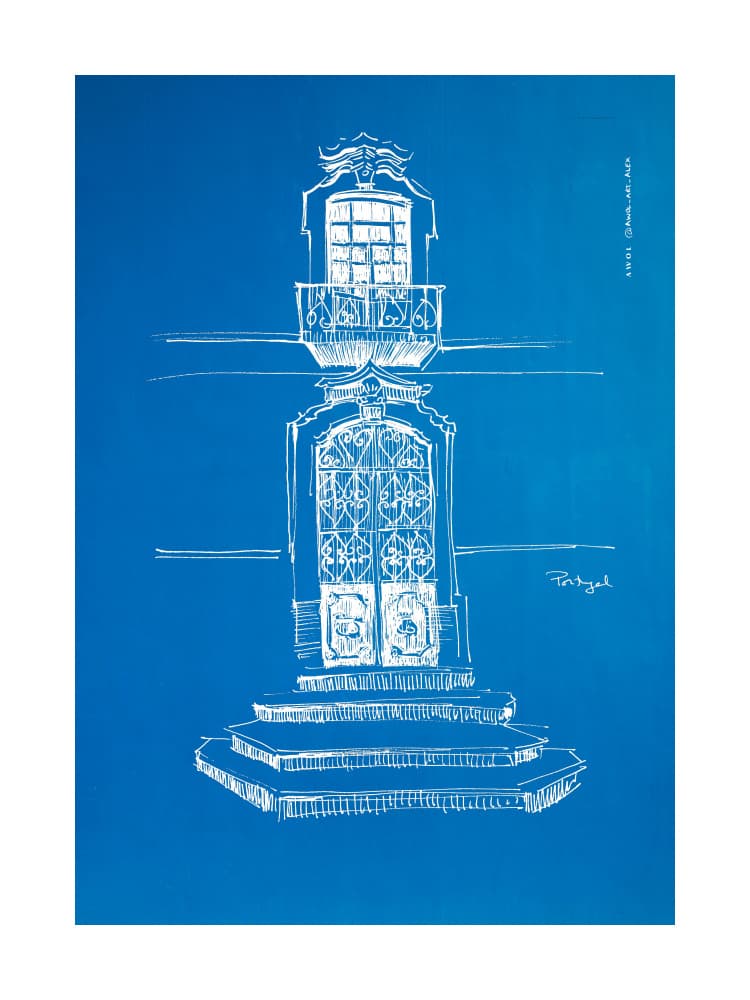 Portuguese Building Sketch by Awol Art Alex — canvas wall art