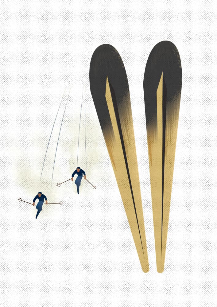Retro Downhill Skiing by Nicholas — canvas wall art
