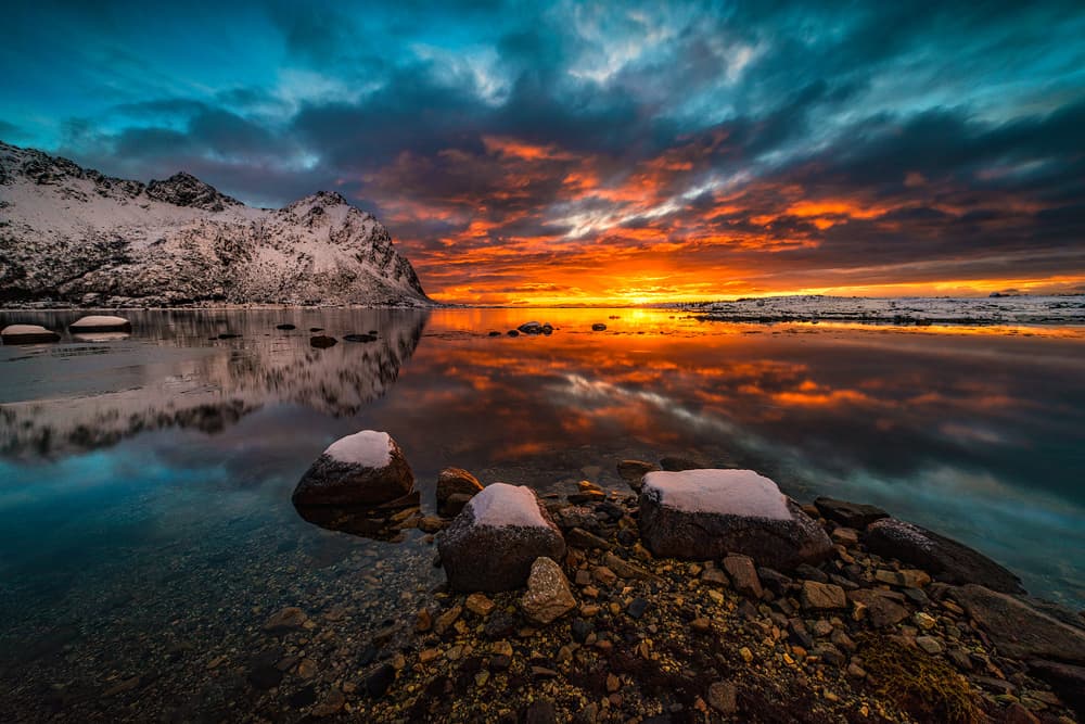 Dramatic Winter Sunset Reflection by Raymond Hoffmann — canvas wall art