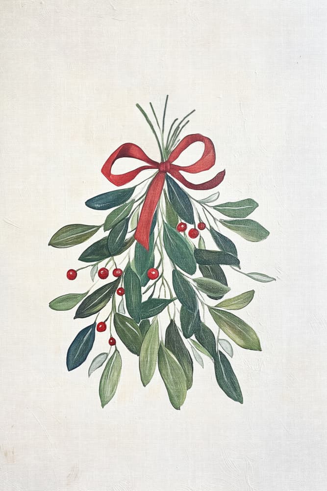 Festive Mistletoe Ribbon by Melloi Art Prints — canvas wall art