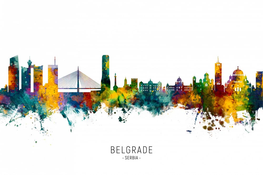 Vibrant Belgrade Skyline by Michael Tompsett — canvas wall art