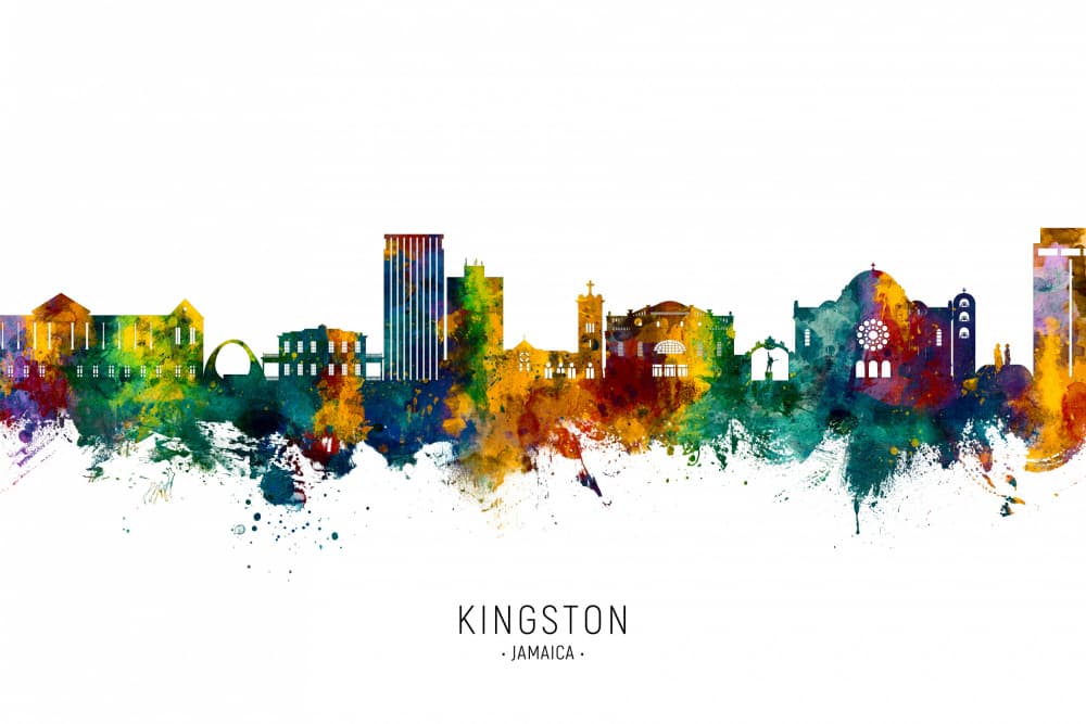 Vibrant Kingston Jamaica Skyline by Michael Tompsett — canvas wall art