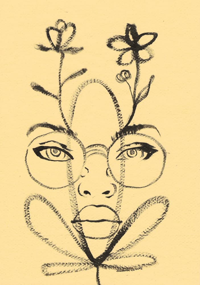 Floral Face Drawing by Santhosh ch — canvas wall art