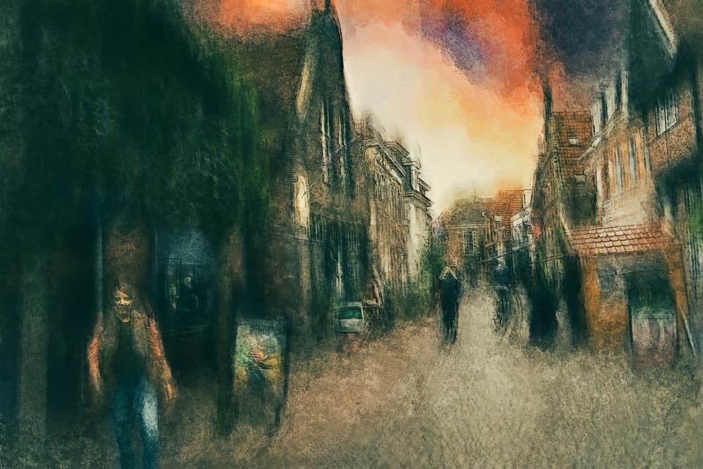 Dreamlike City Street by Jan van der Linden — canvas wall art