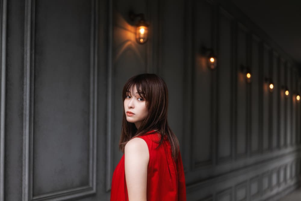 Woman in Red Hallway by Yuzo Fujii — canvas wall art