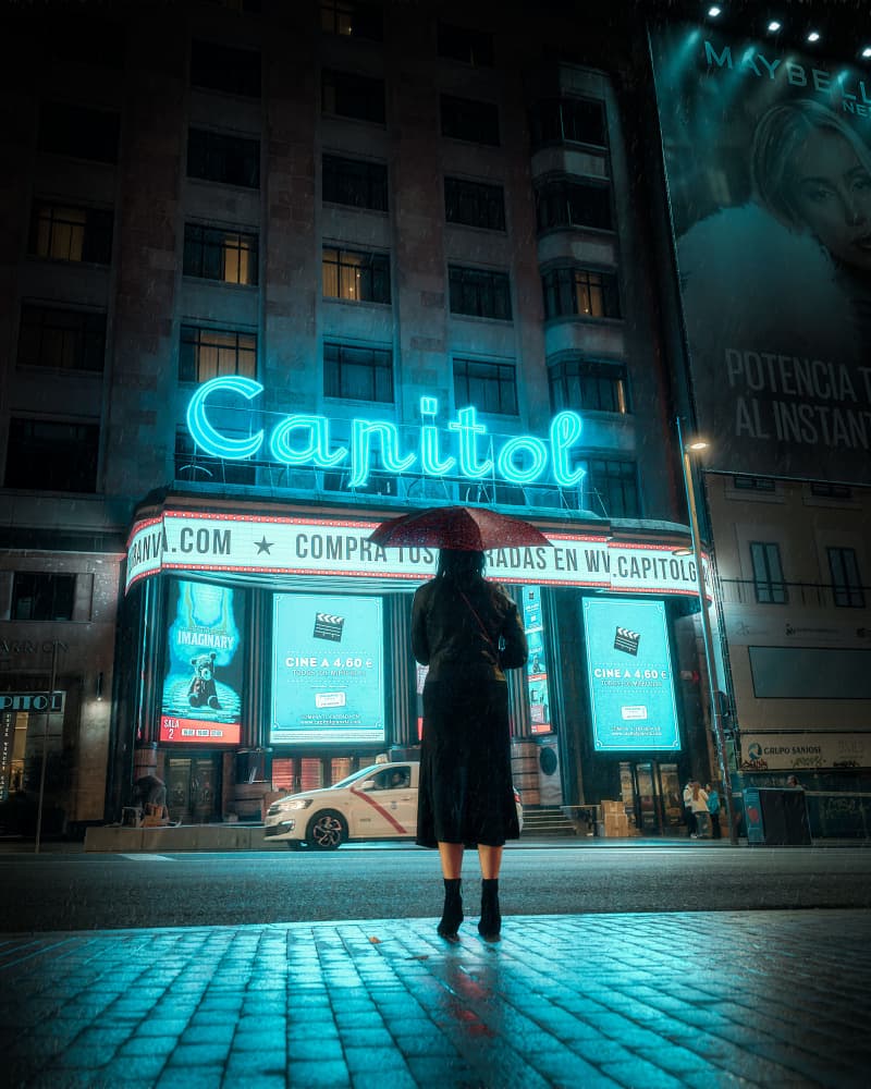 Rainy Night Neon City by Antonio Melián Vega — canvas wall art