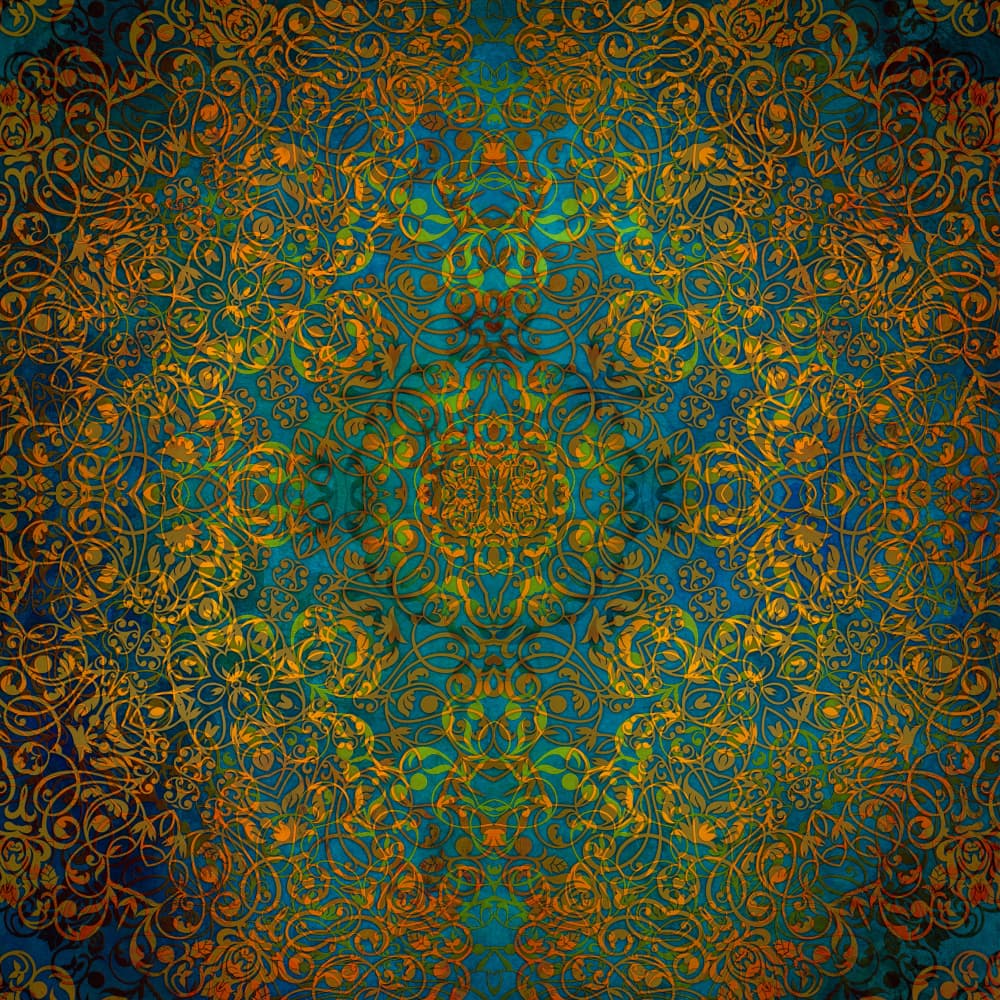Ornate Golden Teal Mandala by Justyna Jaszke — canvas wall art