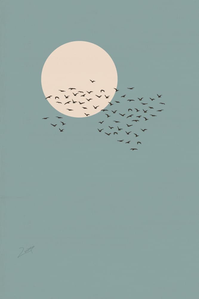 Moon and Flying Birds by zarish chaudhry — canvas wall art